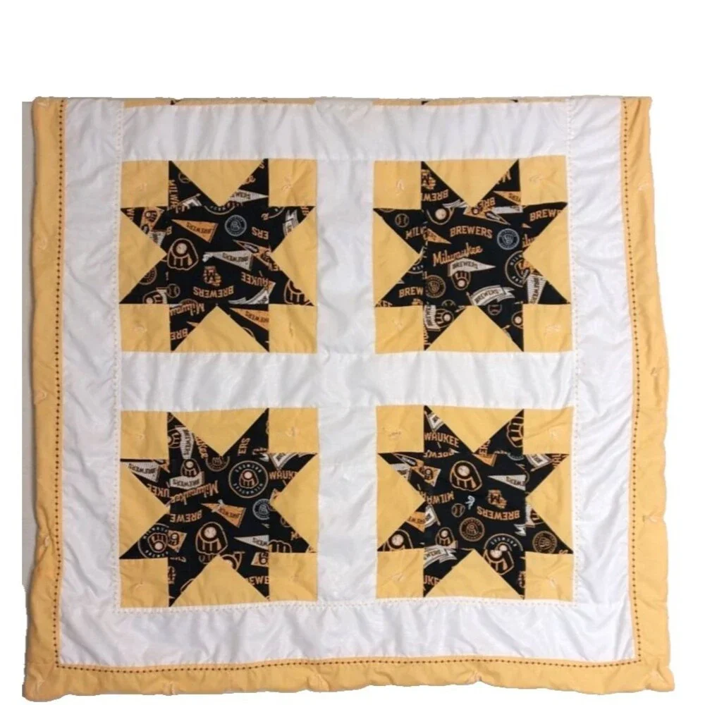 Quilted Baby/Lap Throw Wall Hanging MLB Brewers Granny Machine Stitched 52